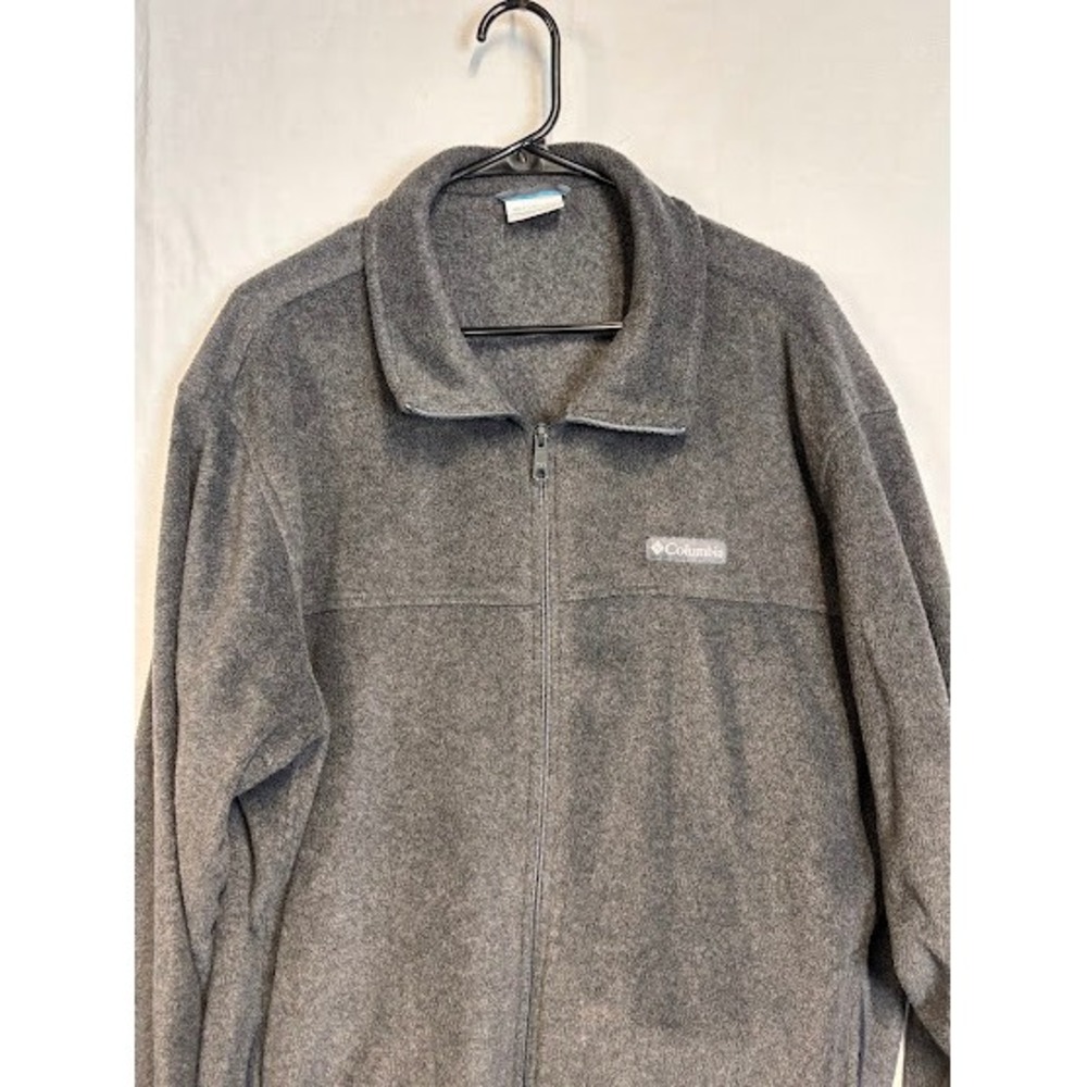 Columbia Mens XL Full Zip Fleece Jacket Charcoal Gray Mock Neck Outdoor Layer
